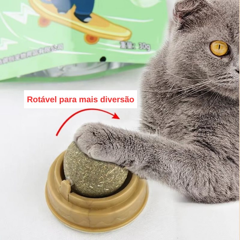 Brinquedo bola adesiva de parede com erva natural para gato.