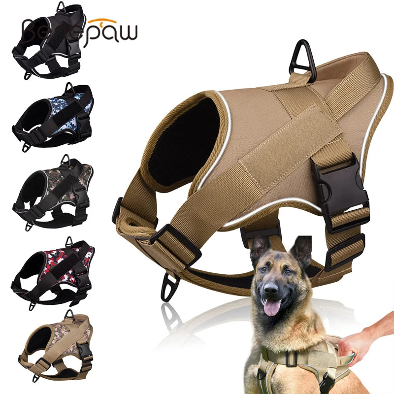 Arnês para cães sem puxar, colete tático durável ajustável